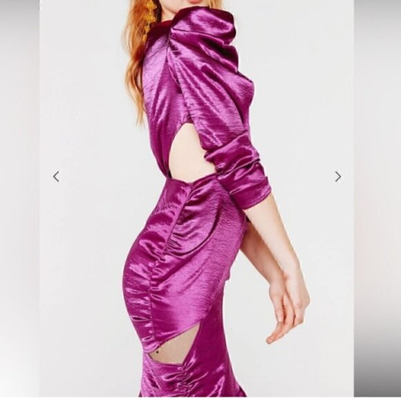 For Love & Lemons Bowie Metallic Dress Satin Cutout Magenta NWT S - Picture 4 of 13